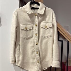 Aqua Cream Utility Jacket with Textured Fabric and Classic Collar